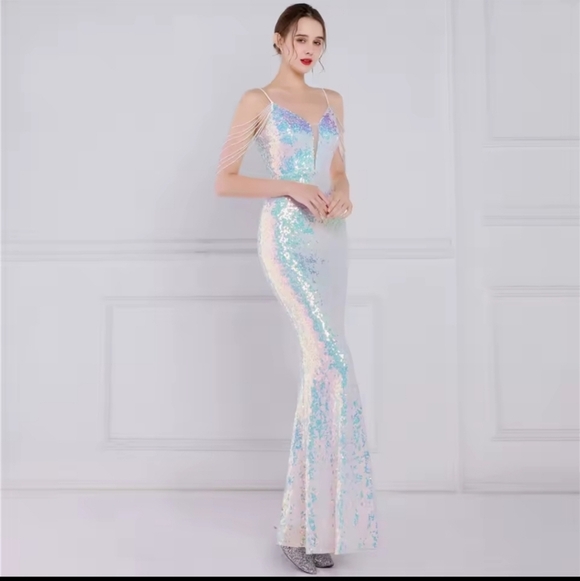 Glamorous Sequin Prom Dress - Blue and Pink - Picture 5 of 12